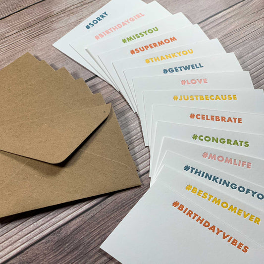 Assorted Mini Card and Envelopes, Pack of 28, 14 Different Messages.