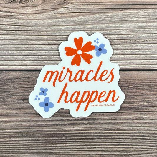 This Miracles Happen waterproof floral sticker is a lovely reminder to stay hopeful. Perfect for water bottles, laptops, Kindles, journals, or care packages. A thoughtful addition to a sticker set, spreading positivity and waiting on a miracle.