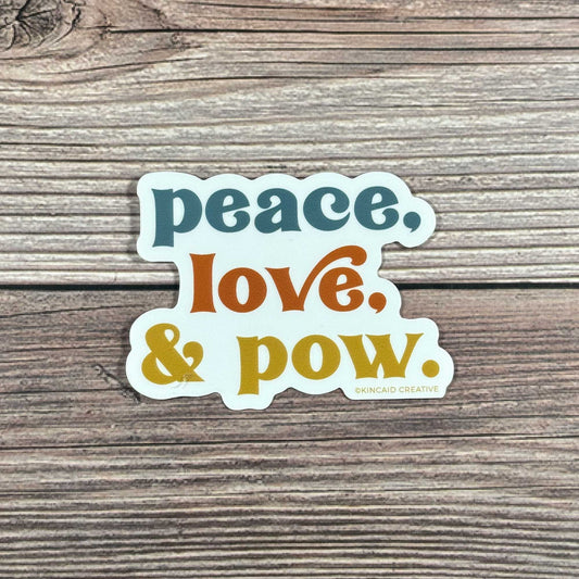 This Peace, Love & Pow vintage-style sticker is perfect for skiers and snowboarders! Made with waterproof vinyl, it’s great for helmets, snowboards, water bottles, or laptops. A fun stocking stuffer or addition to your vintage ski sticker collection!
