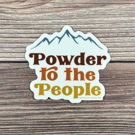 Show your love for the slopes with this Powder to the People vintage-style sticker. Perfect for skis, snowboards, helmets, water bottles, laptops, Kindles, or car bumpers. A great  sticker set for snowboarders and skiers who love the mountains!
