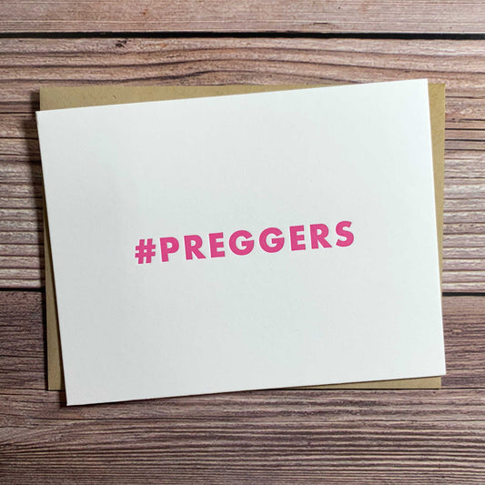 Preggers, expecting parents Card, pregnancy congratulations, Letterpress printed, includes envelope
