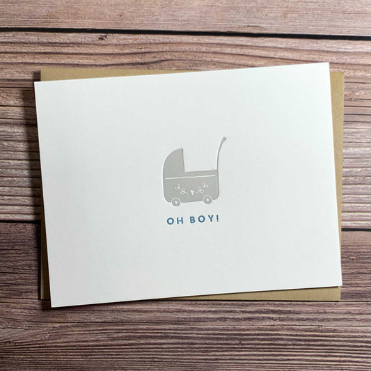 Oh Boy! new baby boy Card, Baby Shower card, Letterpress printed, includes envelope