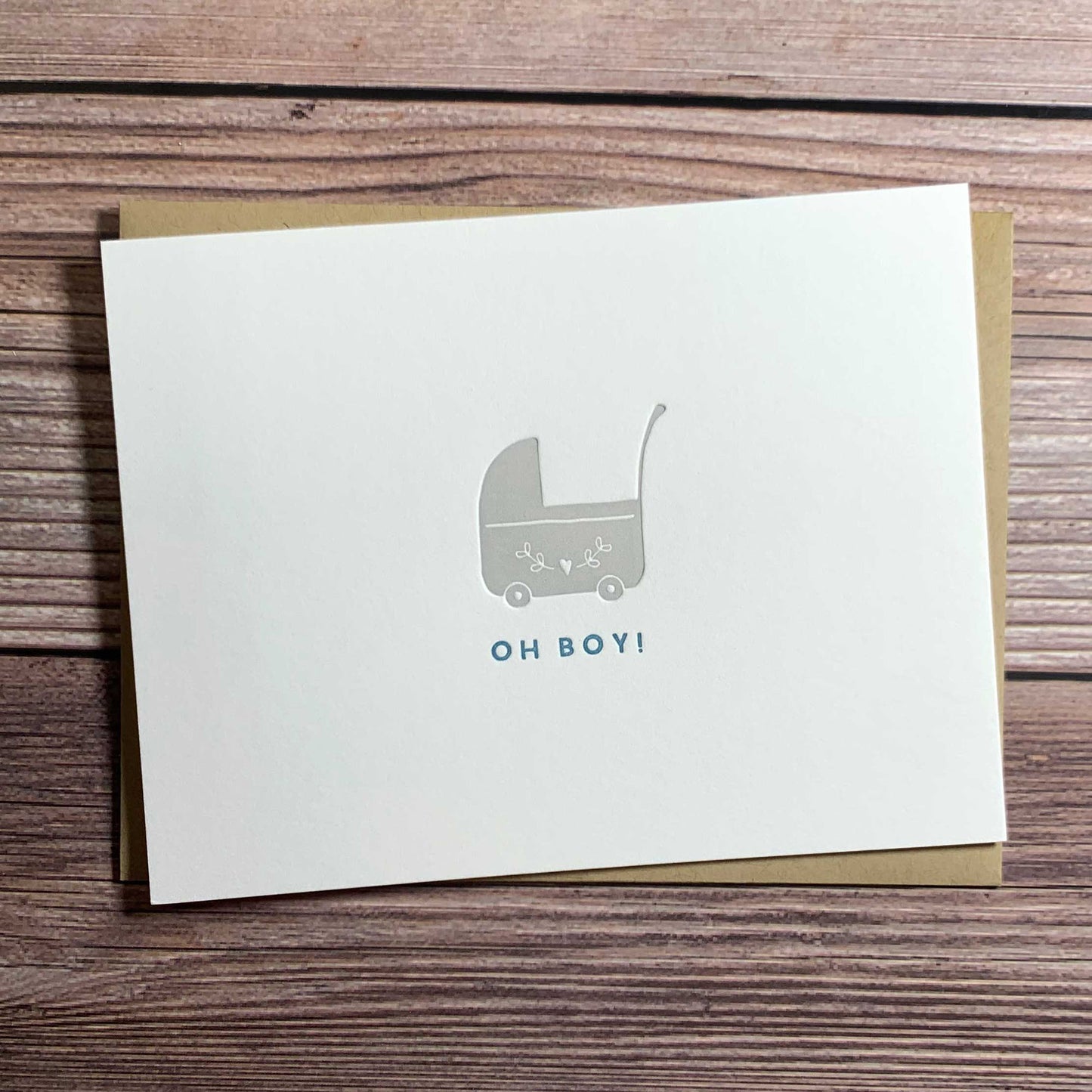 Oh Boy! new baby boy Card, Baby Shower card, Letterpress printed, includes envelope