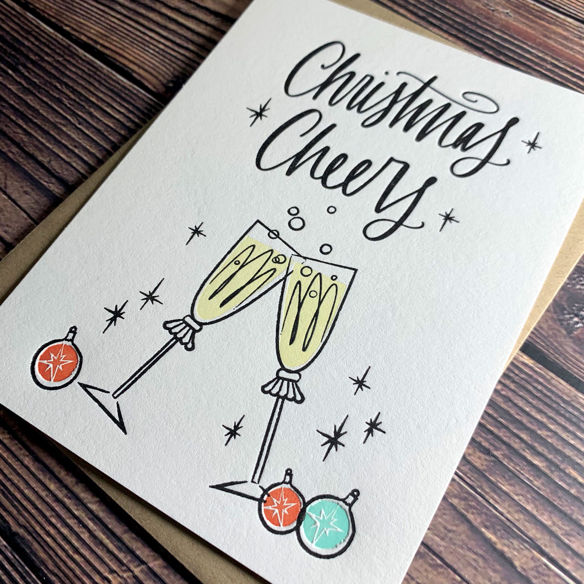 Christmas Cheers, Holiday Card, Letterpress printed, view shows letterpress impression, includes envelope