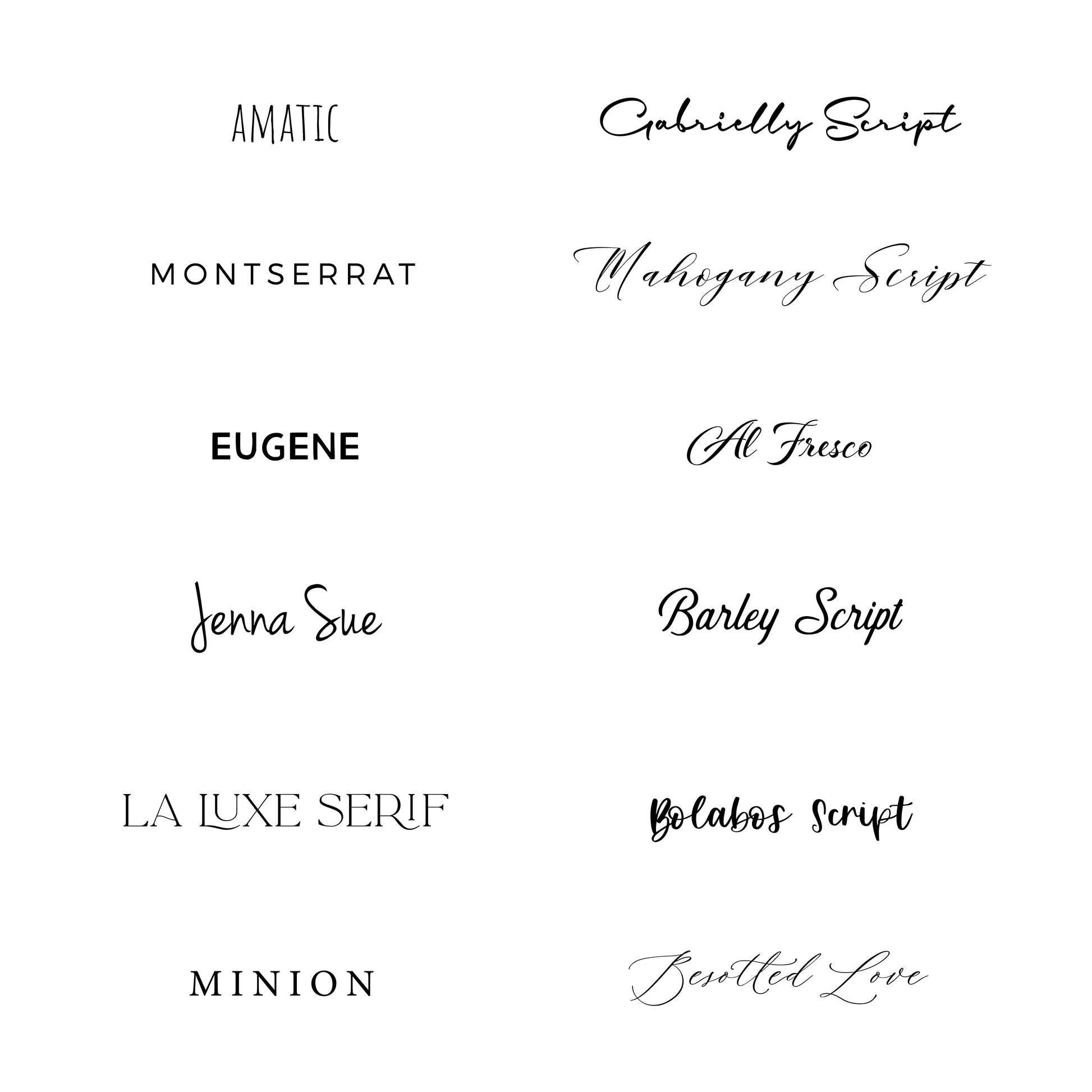 Choose your font for your custom letterpress stationery, personalized your note cards with 12 font options to choose from