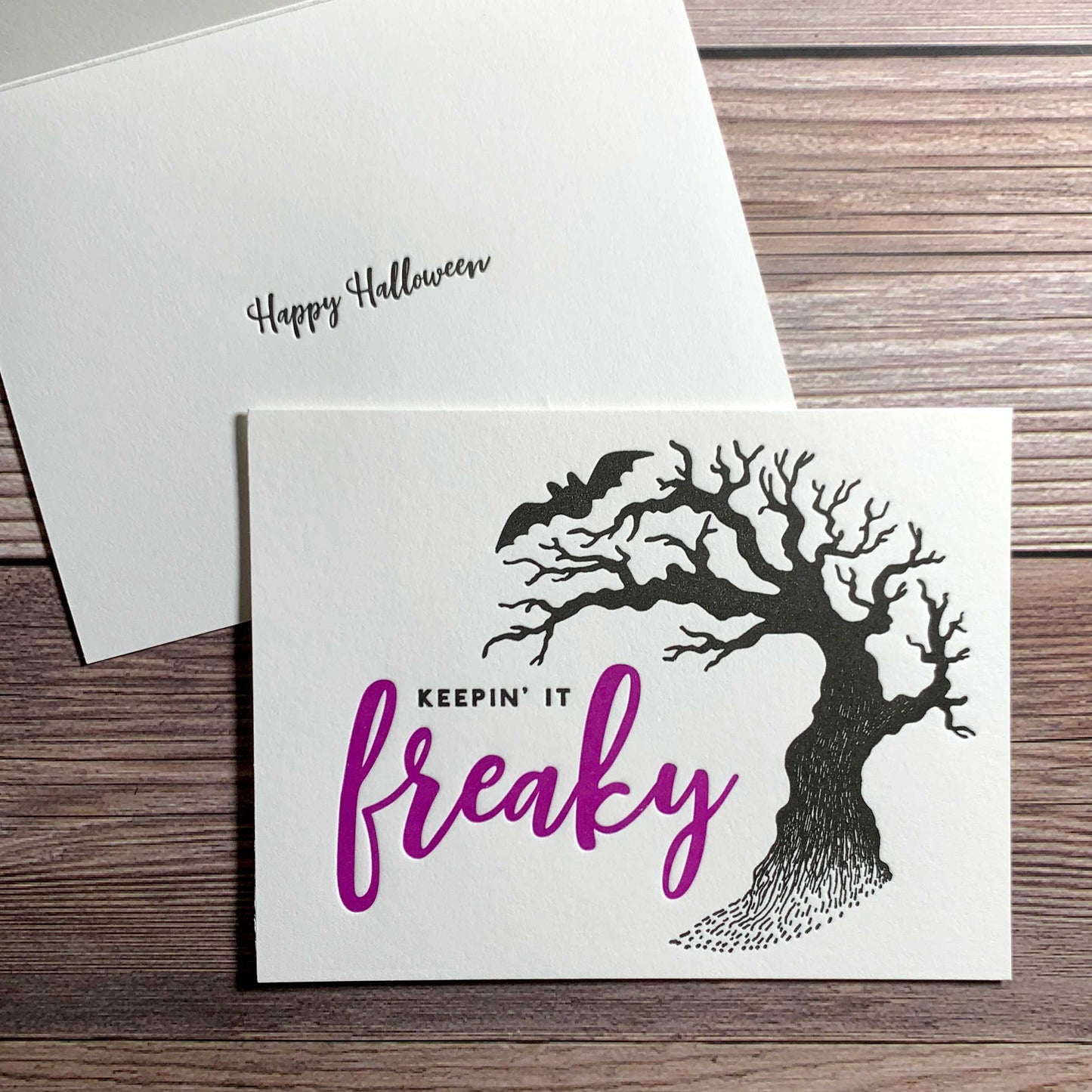 Keepin' It Freaky, Inside Message: Happy Halloween, Spooky Card, Letterpress printed, includes envelope