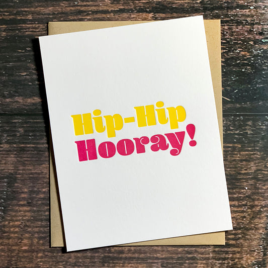 Hip-hip hooray, Congratulations, celebration Card, Letterpress printed, includes envelope