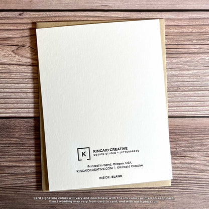 Letterpress Valentine's Day greeting card, blank inside, back view of card, Kincaid Creative Design and Letterpress Studio, Bend, Oregon