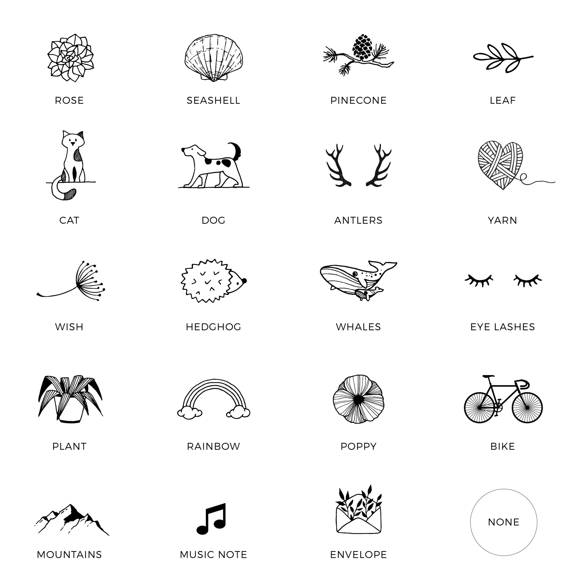Choose your graphic for your custom letterpress stationery, personalize your note cards with 19 graphic icons to choose from, or choose none.