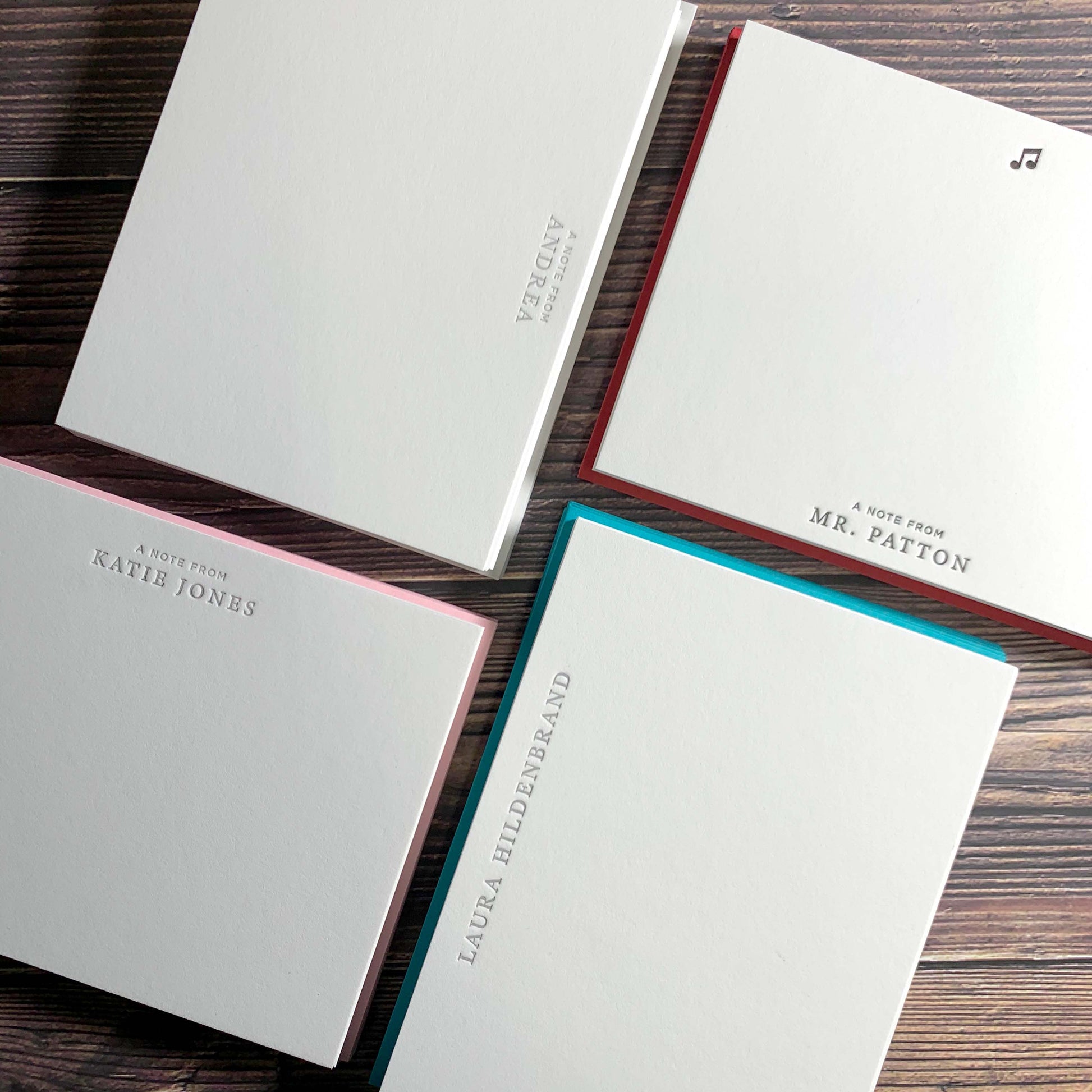 Examples of Custom Letterpress Stationery, Personalized Note Cards, Letterpress printed, custom envelopes