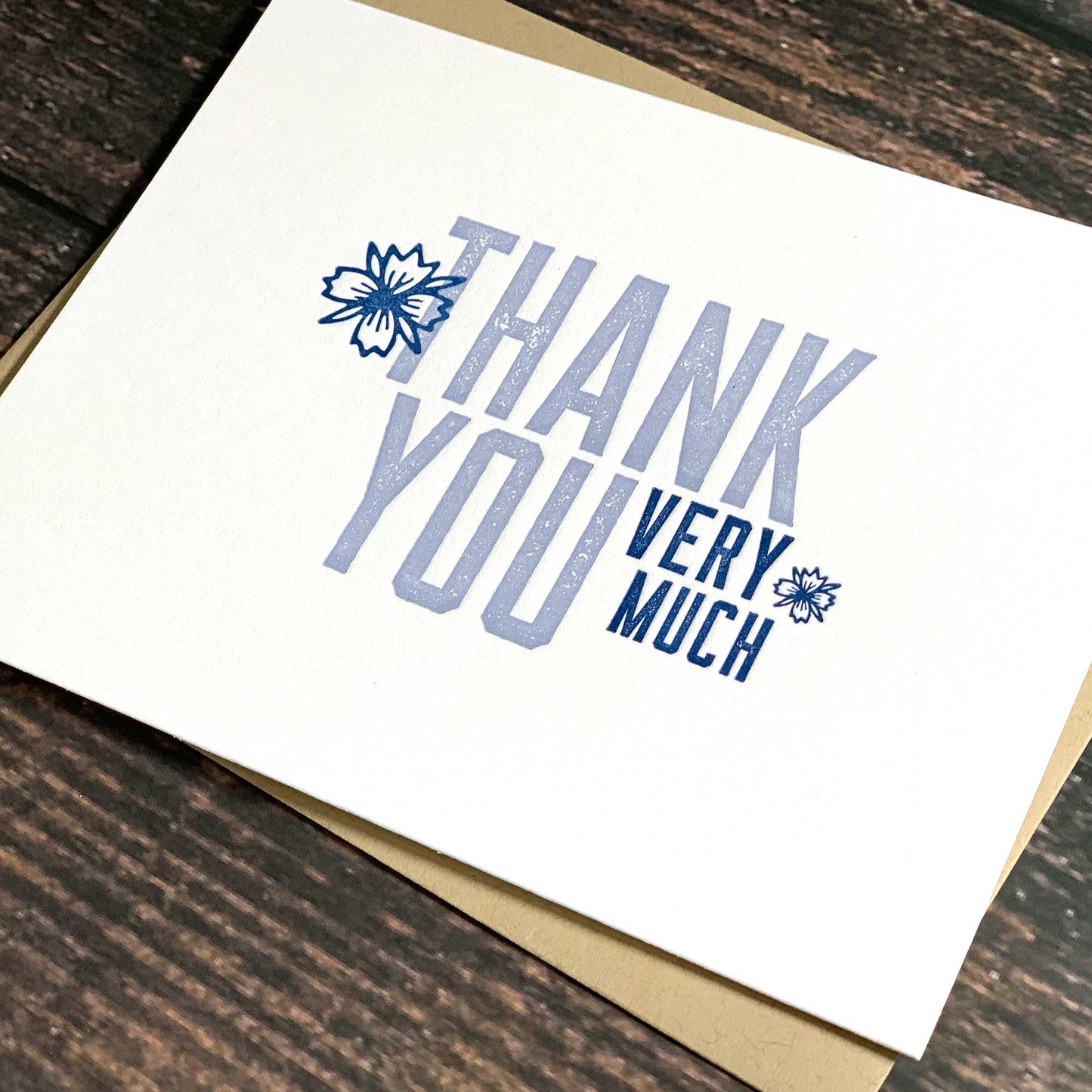 Thank you very much cards, thank you notes, Letterpress printed, view shows letterpress impression, includes envelope