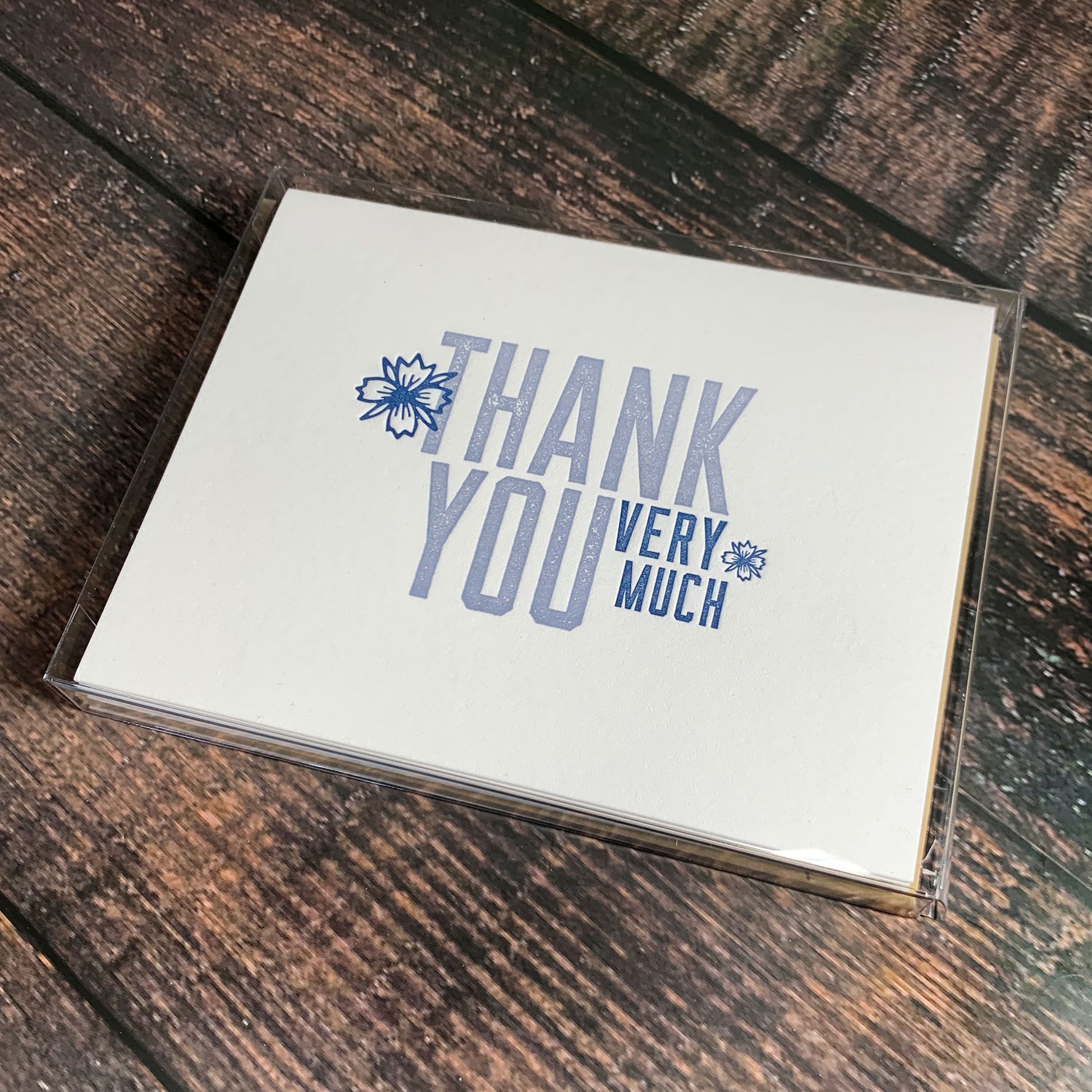 Packaged box set of thank you notes, set of 6 thank you cards, Letterpress printed, includes envelope