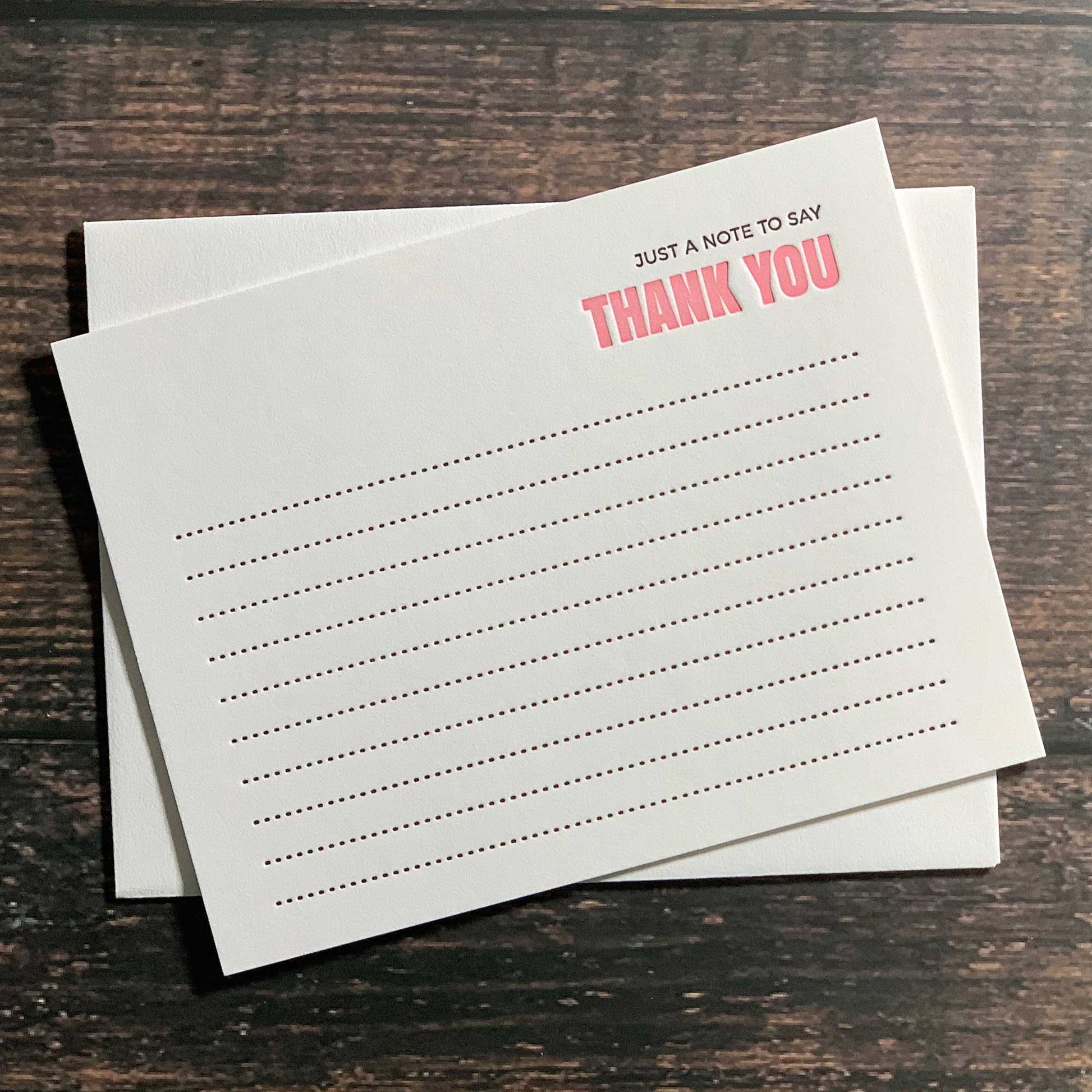 Just a note to say Thank You, luxury note card, Letterpress printed, includes envelope