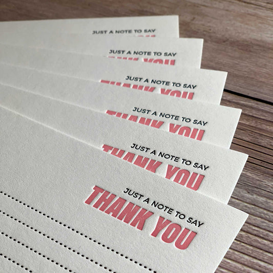 Just a note to say Thank You, luxury note card boxed set of 6, Letterpress printed, includes envelope