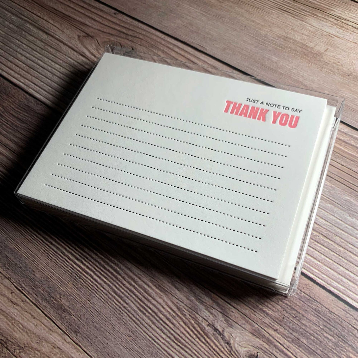 Just a note to say Thank You, luxury note card boxed set of 6, Letterpress printed, includes envelope, shows thank you cards in boxed set.