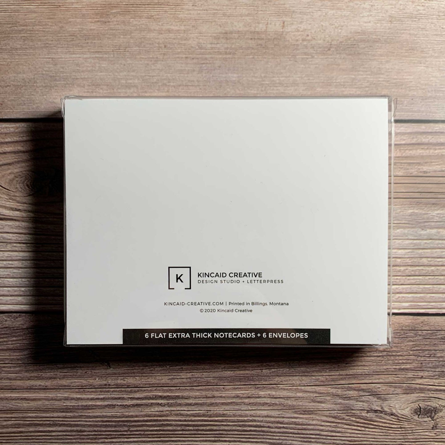 Letterpress thank you note cards, back view of boxed set of thank you note card, extra thick luxury note cards, Kincaid Creative Design and Letterpress Studio, Bend, Oregon