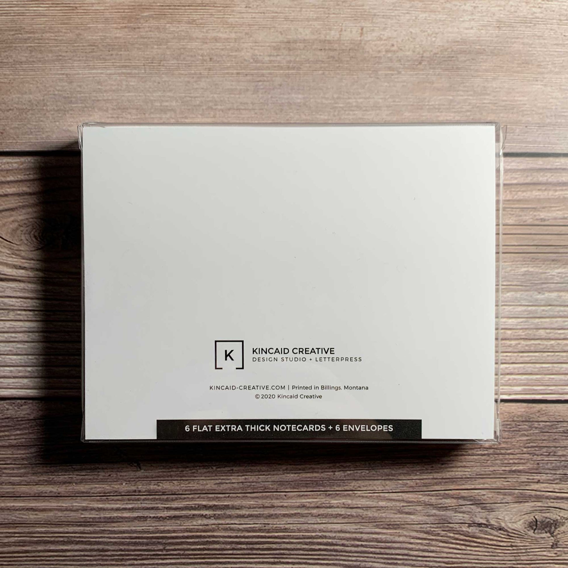 Letterpress thank you note cards, back view of boxed set of thank you note card, extra thick luxury note cards, Kincaid Creative Design and Letterpress Studio, Bend, Oregon