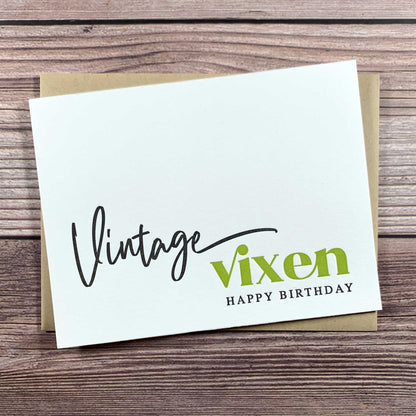 Vintage Vixen, Birthday Card for Friend, Letterpress printed, includes envelope