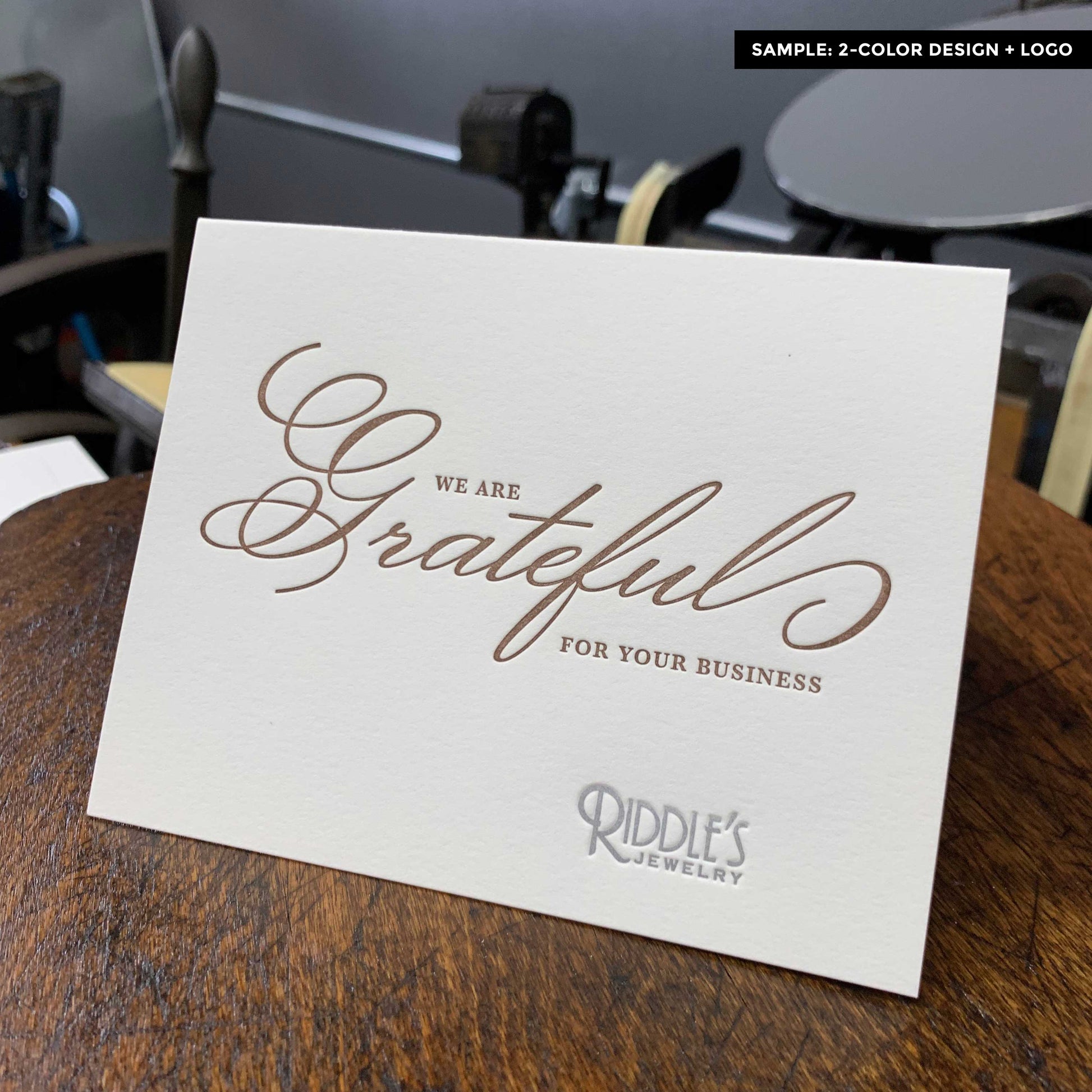 Example of Custom Thank you for your business cards, personalized greeting card with logo, 2-color, letterpress printed